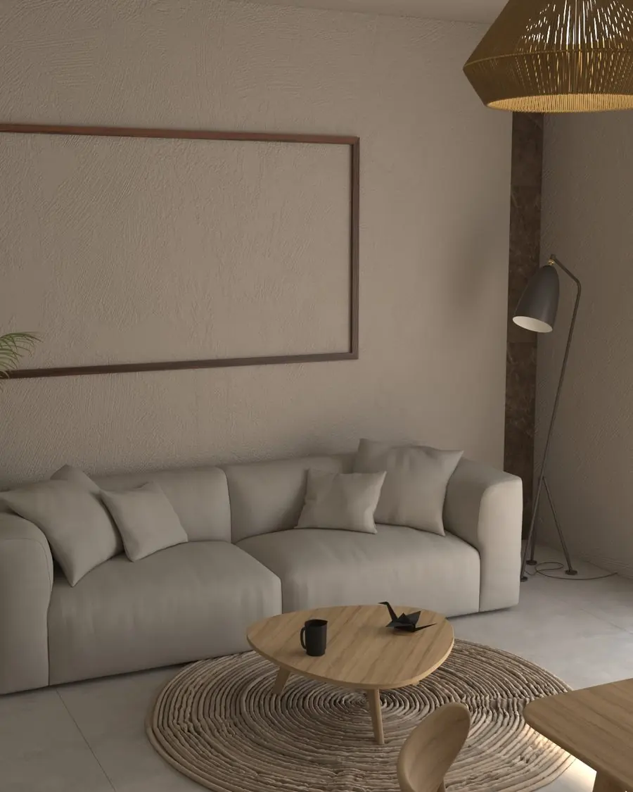 Inside one of the maisonettes — open-plan living room with the courtyard beyond