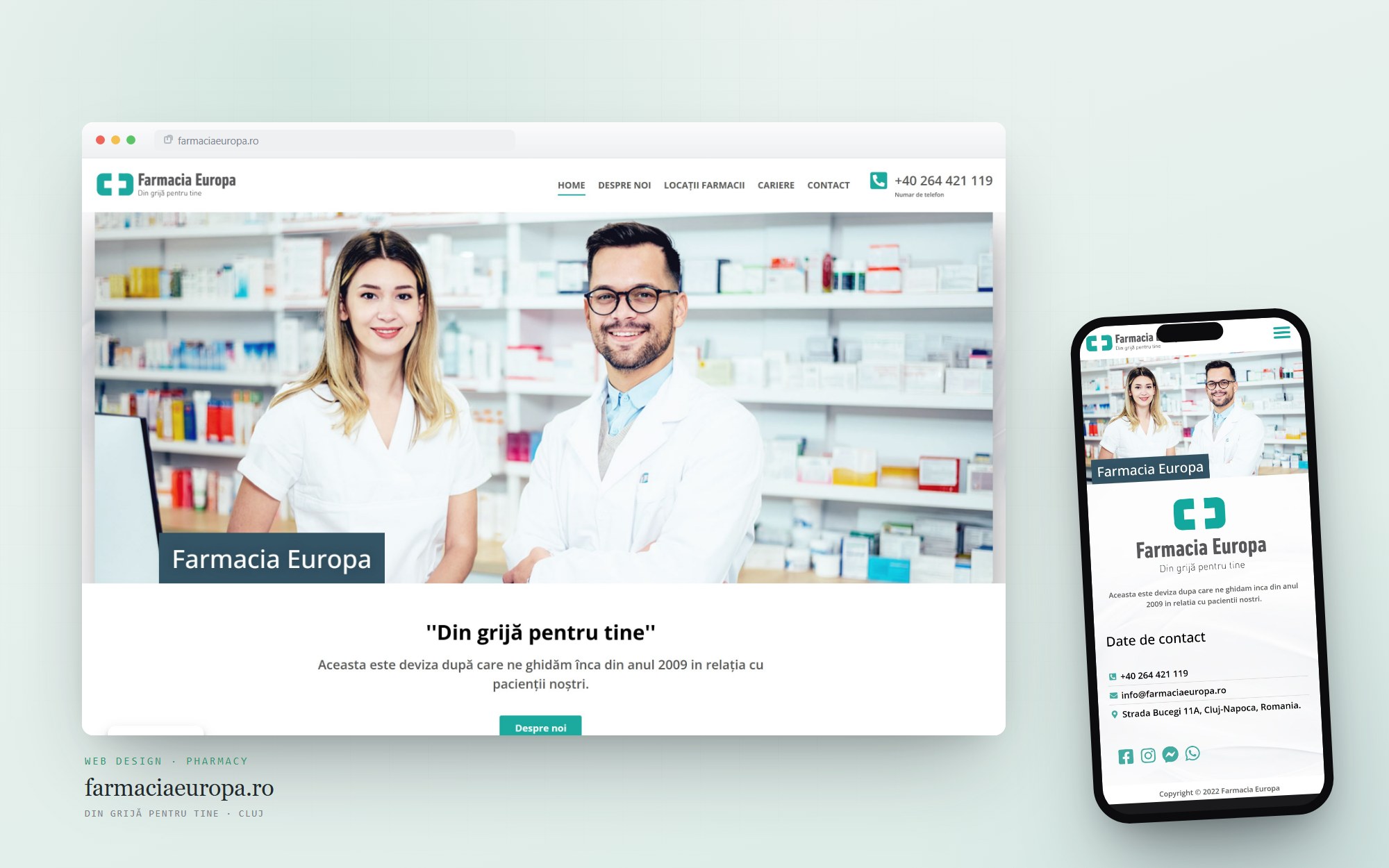 farmaciaeuropa.ro — site-ul proiectat și construit de Cittago, pe desktop și mobil